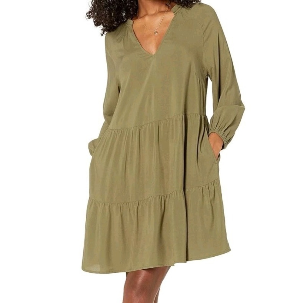 NWT Women's The Drop Caralynmirand Dress Viscose Pockets Soft Flowing Olive Med
